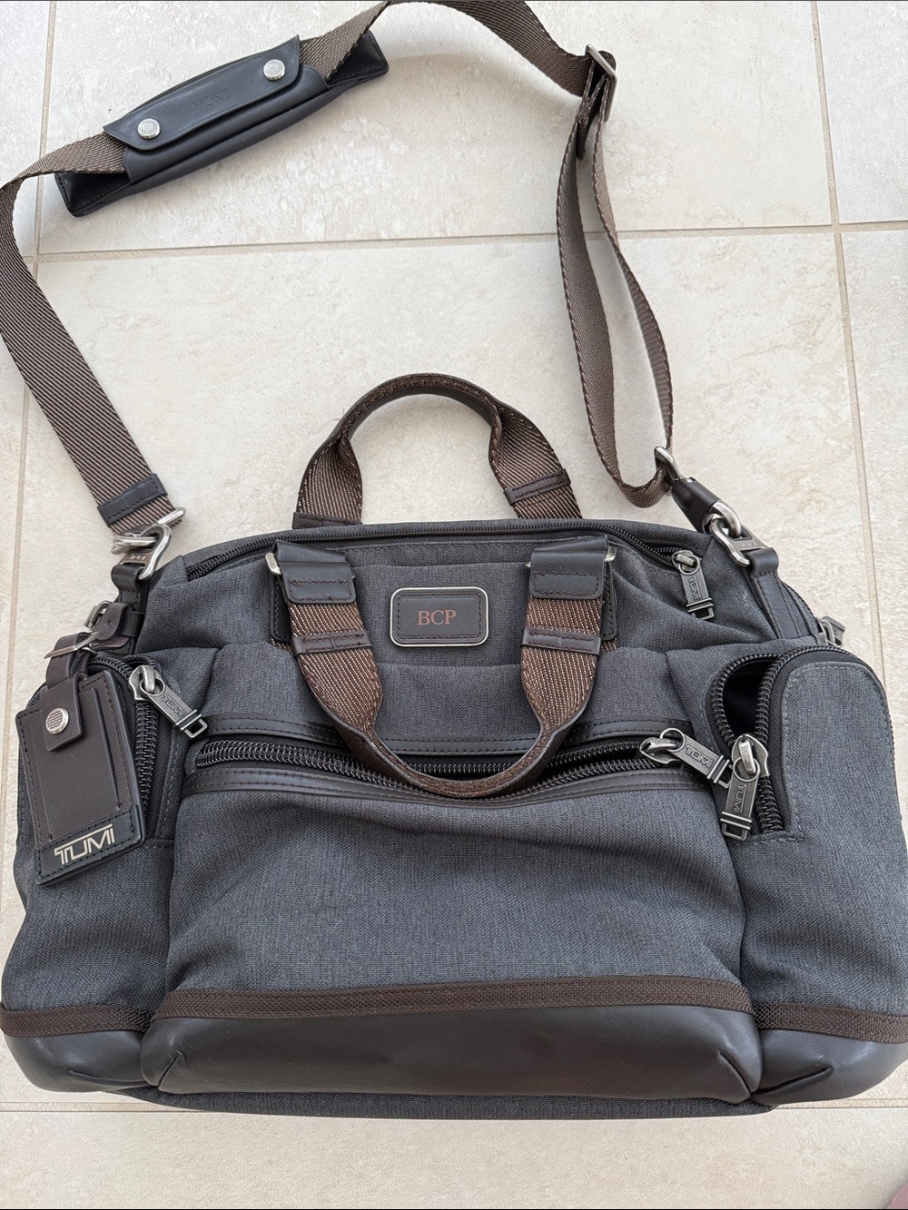Men’s Tumi Alpha Bravo Brooks Briefcase - Grey Canvas with Brown Trim